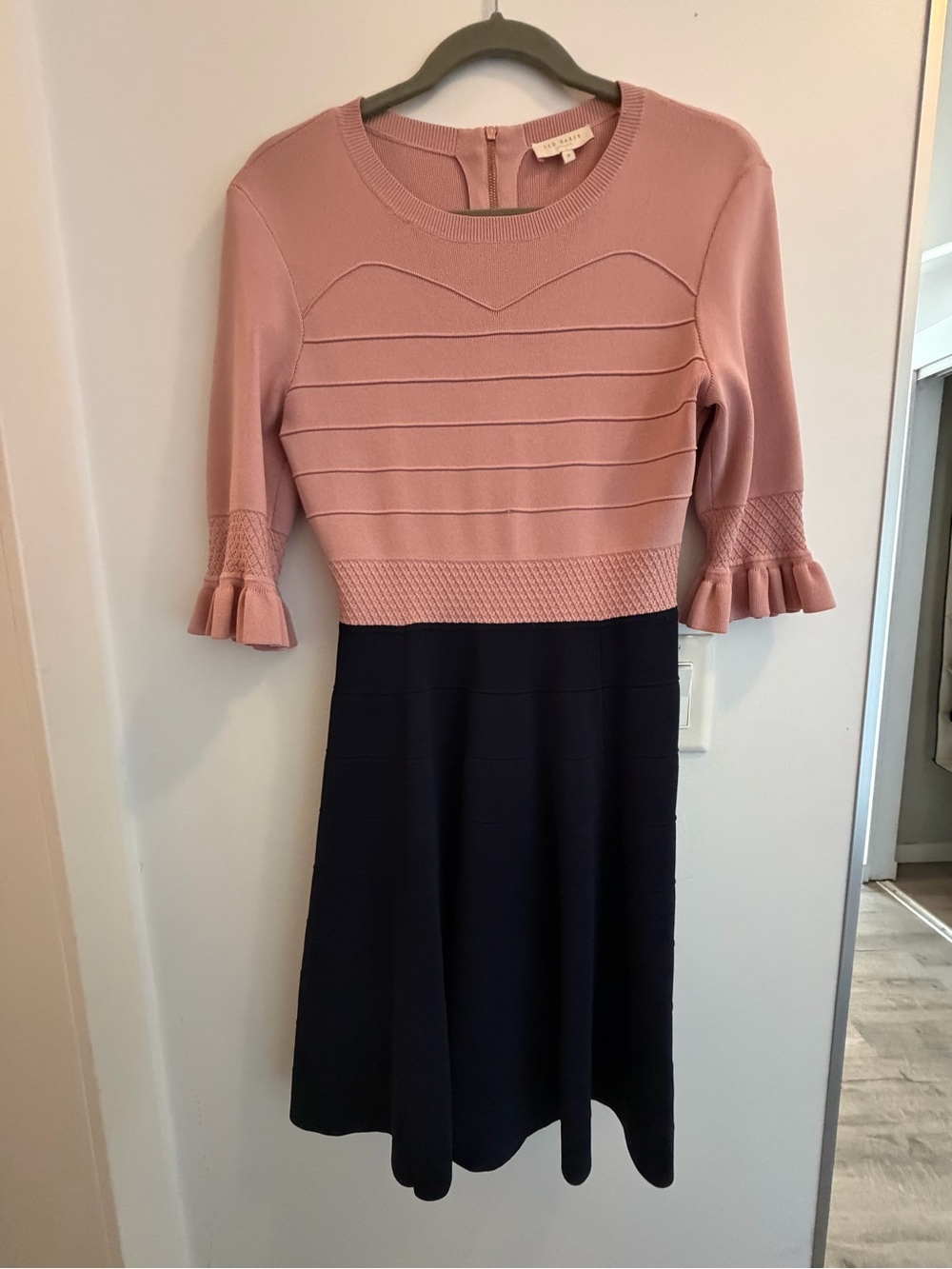 Ted Baker Pink and Black Fit-and-Flare Knit Dress